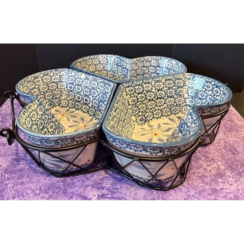 Temptations by Tara Old World‎ Blue 3 Heart Shaped Baking Set Wire Rack Handles